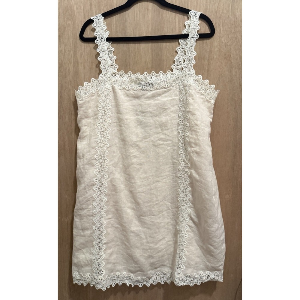 J. Crew Women's Lace-trim Shift Dress Size 14 Warm Pearl Item CK822 Linen NEW